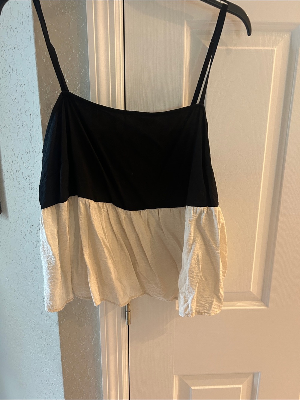 LOFT Black and Cream Spaghetti Strap Tiered Camisole